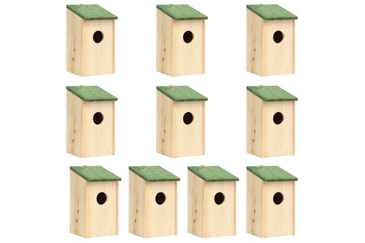 Fågelholkar 10 st massivt granträ 12x12x22 cm - Brun - Utemöbler & utemiljö - Trädgårdsdekoration & utemiljö - Fågelmatare & holk