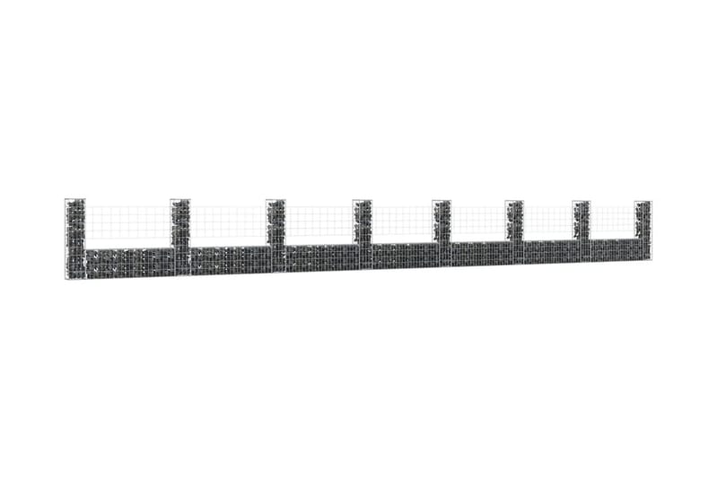 U-formad gabionkorg med 8 stolpar järn 860x20x100 cm - Silver - Utemöbler & utemiljö - Trädgårdsdekoration & utemiljö - Staket & grind