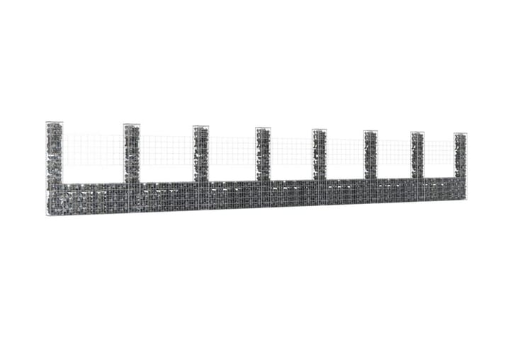U-formad gabionkorg med 8 stolpar järn 860x20x150 cm - Silver - Utemöbler & utemiljö - Trädgårdsdekoration & utemiljö - Staket & grind