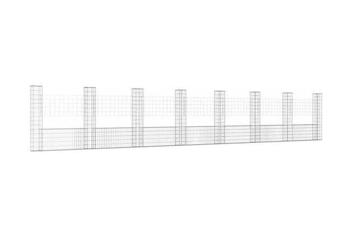 U-formad gabionkorg med 8 stolpar järn 860x20x150 cm - Silver - Utemöbler & utemiljö - Trädgårdsdekoration & utemiljö - Staket & grind