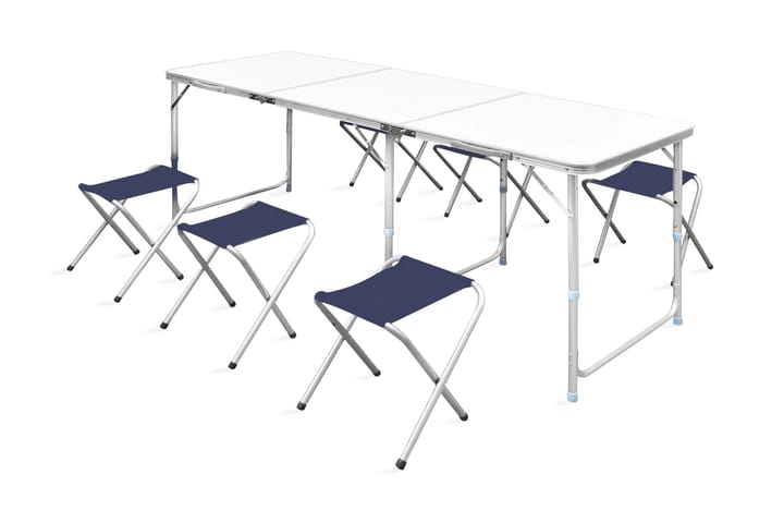Campingbord med 6 stolar hopfällbar och justerbar i höjd 180 - Vit - Utemöbler & utemiljö - Utebord & trädgårdsbord - Campingbord