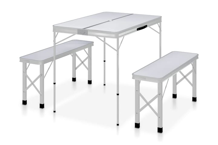 Hopfällbart campingbord med 2 bänkar aluminium vit - Vit - Möbler - Bord - Matbord & köksbord