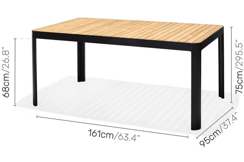 Matbord Portals 161 cm - Svart/Trä - Utemöbler - Utebord - Matbord