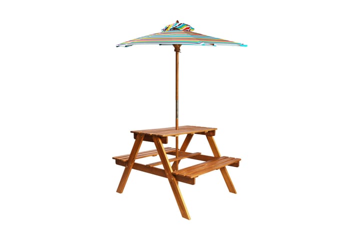 Picknickbord för barn med parasoll 79x90x60 cm massivt akaci - Brun - Utemöbler & utemiljö - Utebord & trädgårdsbord - Picknickbord