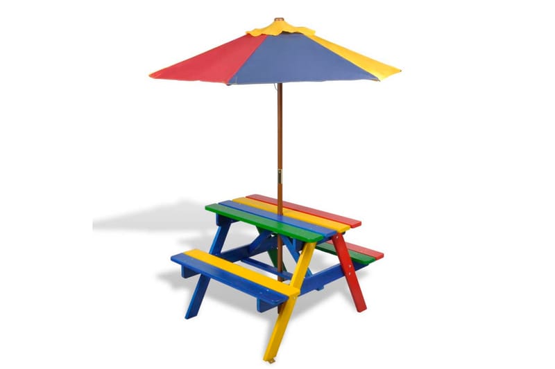 Picknickbord med bänkar och parasoll för barn flerfärgad trä - Flerfärgad - Utemöbler & utemiljö - Utebord & trädgårdsbord - Picknickbord