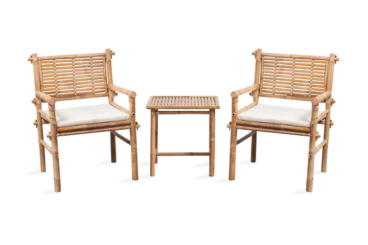 Caféset med dynor 3 delar bambu - Brun - Möbler - Fåtölj & stolar - Snurrstol & Gungstol