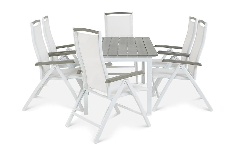 Matgrupp Portland 152-210x90 cm + 6 Monaco Lyx Positionsstol - Grå/Vit - Utemöbler & utemiljö - Utestol & trädgårdsstol - Positionsstol