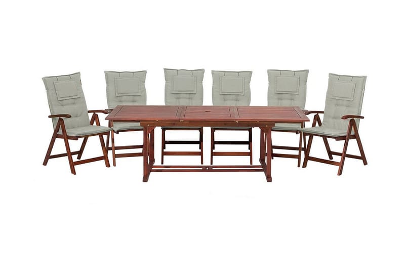 Trädgårdsset bord och 6 stolar med dynor TOSCANA - Trä/natur - Utemöbler & utemiljö - Utegrupp - Matgrupp utomhus