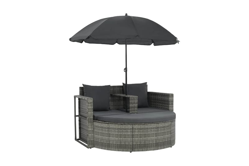 Trädgårdssoffa 2-sits med dynor & parasoll konstrotting grå - Grå - Utemöbler & utemiljö - Utesoffa - Trädgårdssoffa
