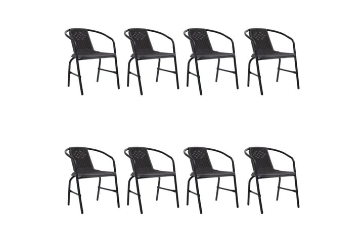 Trädgårdsstolar 8 st plastrotting och stål 110 kg - Svart - Utemöbler & utemiljö - Utestol & trädgårdsstol - Matstol & karmstol utomhus
