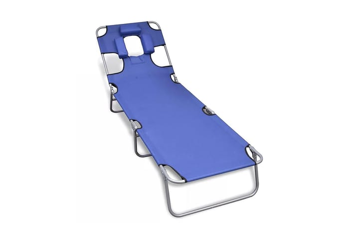 Hopfällbar solsäng med huvudkudde pulverlackerat stål blå - Blå - Utemöbler & utemiljö - Utestol & trädgårdsstol - Solsäng & solvagn