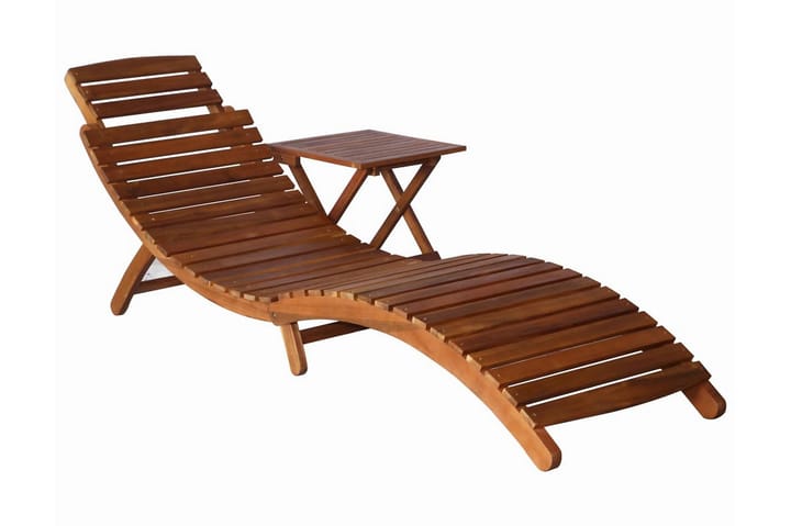 Solsäng med bord massivt akaciaträ brun - Brun - Utemöbler & utemiljö - Utestol & trädgårdsstol - Solsäng & solvagn