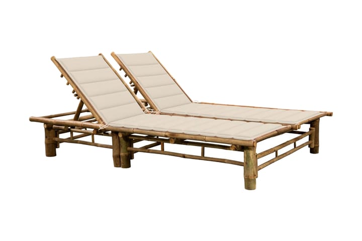 Solsäng med dynor 2 personer bambu - Vit - Utemöbler & utemiljö - Utestol & trädgårdsstol - Solsäng & solvagn