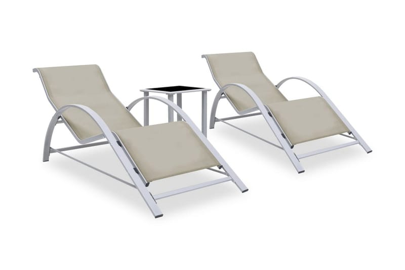 Solsängar 2 st med bord aluminium gräddvit - Kräm - Utemöbler - Välj efter material - Konstrotting