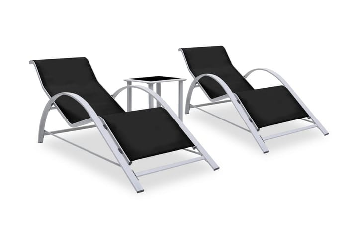 Solsängar 2 st med bord aluminium svart - Svart - Utemöbler & utemiljö - Utestol & trädgårdsstol - Solsäng & solvagn