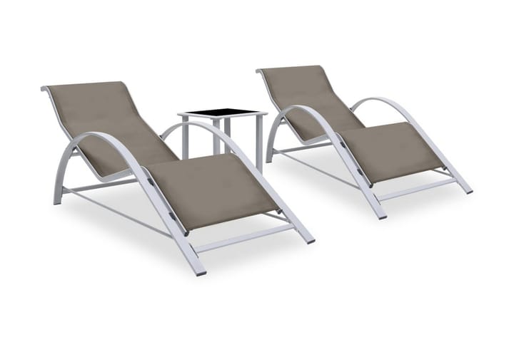 Solsängar 2 st med bord aluminium taupe - Brun - Utemöbler & utemiljö - Utestol & trädgårdsstol - Solsäng & solvagn