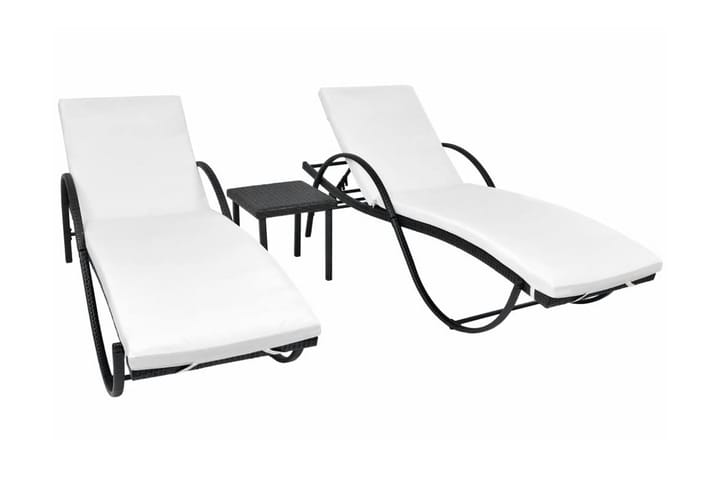 Solsängar 2 st med bord konstrotting svart - Svart - Utemöbler & utemiljö - Utestol & trädgårdsstol - Solsäng & solvagn