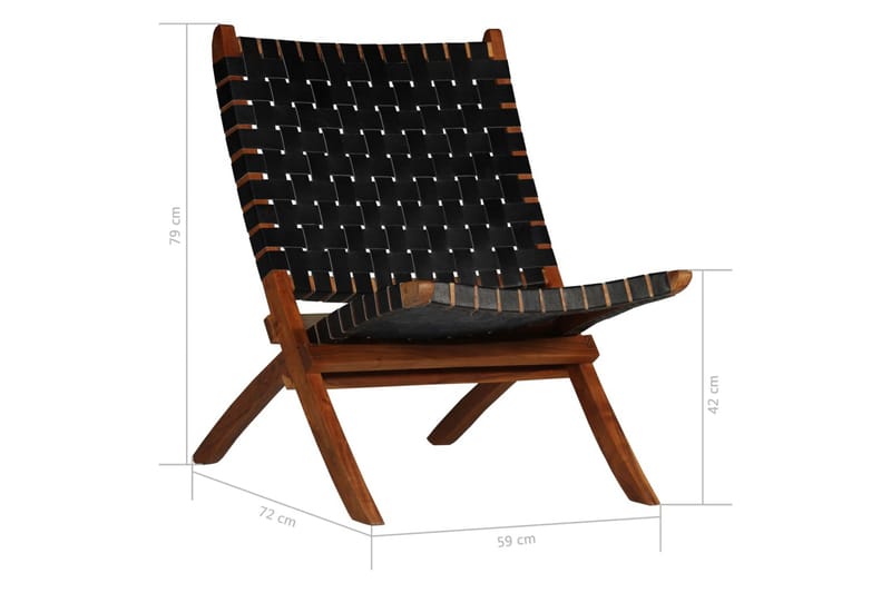 Hopfällbar stol flätad svart äkta läder - Svart - Utemöbler & utemiljö - Utestol & trädgårdsstol - Utefåtölj & loungefåtölj