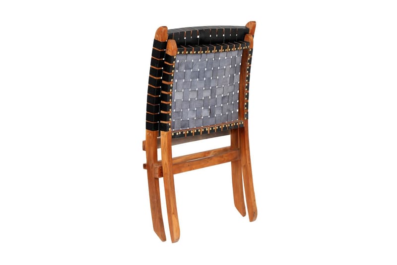 Hopfällbar stol flätad svart äkta läder - Svart - Utemöbler & utemiljö - Utestol & trädgårdsstol - Utefåtölj & loungefåtölj