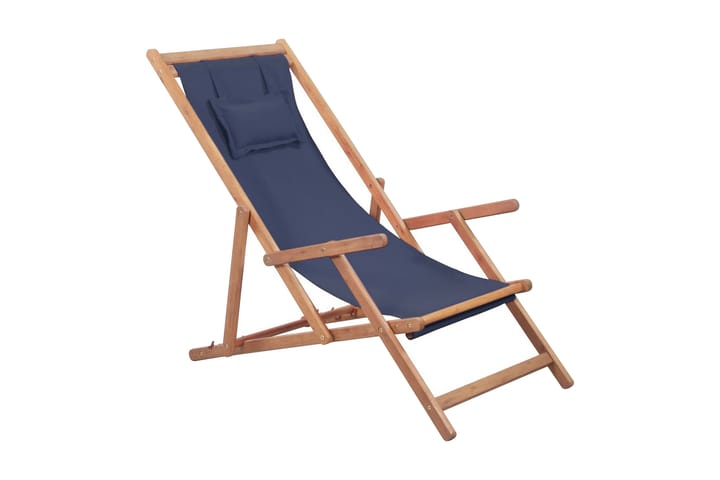 Hopfällbar strandstol tyg och träram blå - Blå - Utemöbler & utemiljö - Utestol & trädgårdsstol - Utefåtölj & loungefåtölj