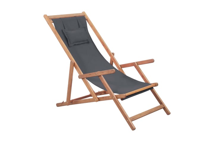 Hopfällbar strandstol tyg och träram grå - Grå - Utemöbler & utemiljö - Utestol & trädgårdsstol - Utefåtölj & loungefåtölj