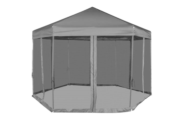 Pop-Up Partytält med 6 sidoväggar sexkantigt 3,6x3,1 m grå - Grå - Utemöbler & utemiljö - Utomhusförvaring - Trädgårdstält & förvaringstält